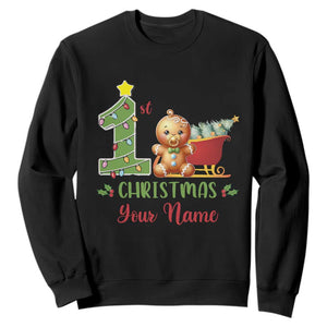 Personalized First Christmas Sweatshirt Custom Name Baby Gingerbread My 1st Xmas TS09 Black Print Your Wear