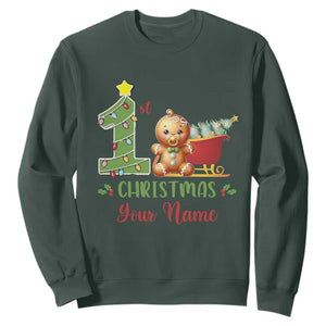 Personalized First Christmas Sweatshirt Custom Name Baby Gingerbread My 1st Xmas TS09 Dark Forest Green Print Your Wear