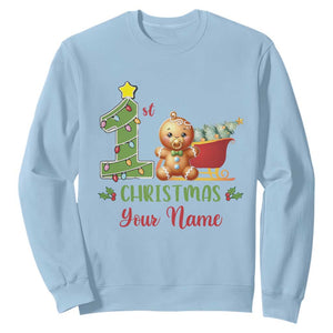 Personalized First Christmas Sweatshirt Custom Name Baby Gingerbread My 1st Xmas TS09 Light Blue Print Your Wear