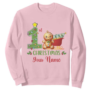 Personalized First Christmas Sweatshirt Custom Name Baby Gingerbread My 1st Xmas TS09 Light Pink Print Your Wear