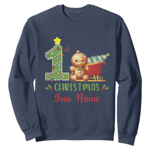 Personalized First Christmas Sweatshirt Custom Name Baby Gingerbread My 1st Xmas TS09 Navy Print Your Wear