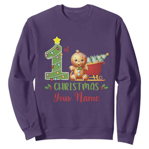 Personalized First Christmas Sweatshirt Custom Name Baby Gingerbread My 1st Xmas TS09 Purple Print Your Wear