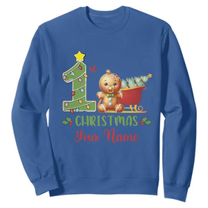 Personalized First Christmas Sweatshirt Custom Name Baby Gingerbread My 1st Xmas TS09 Royal Blue Print Your Wear