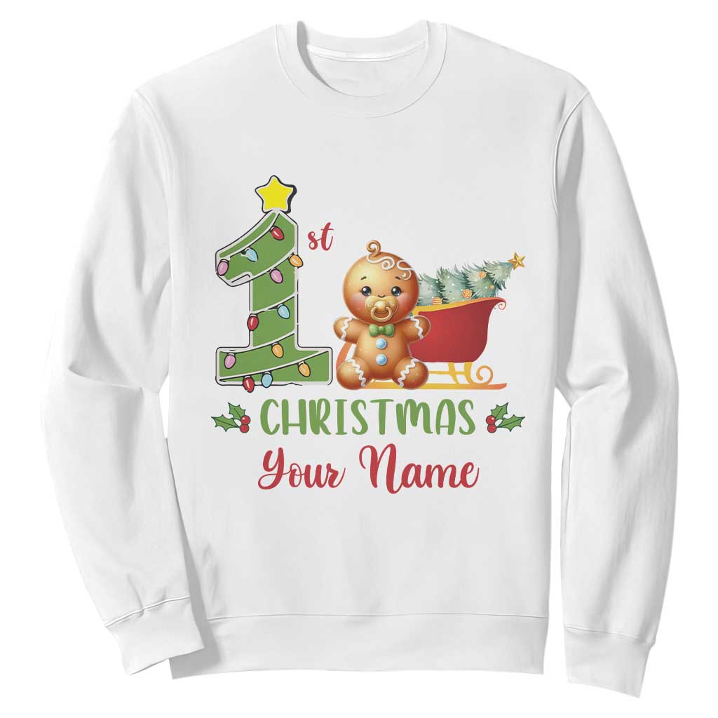 Personalized First Christmas Sweatshirt Custom Name Baby Gingerbread My 1st Xmas TS09 White Print Your Wear