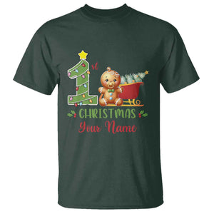 Personalized First Christmas T Shirt Custom Name Baby Gingerbread My 1st Xmas TS09 Dark Forest Green Print Your Wear