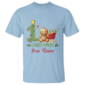 Personalized First Christmas T Shirt Custom Name Baby Gingerbread My 1st Xmas TS09 Light Blue Print Your Wear