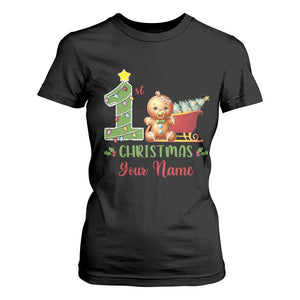 Personalized First Christmas T Shirt For Women Custom Name Baby Gingerbread My 1st Xmas TS09 Black Print Your Wear