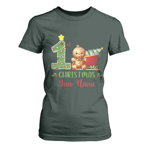 Personalized First Christmas T Shirt For Women Custom Name Baby Gingerbread My 1st Xmas TS09 Dark Forest Green Print Your Wear