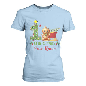 Personalized First Christmas T Shirt For Women Custom Name Baby Gingerbread My 1st Xmas TS09 Light Blue Print Your Wear