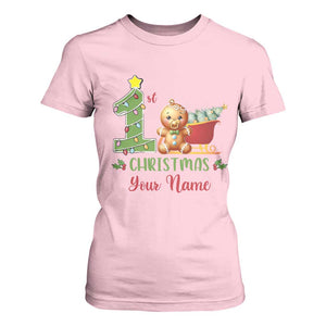 Personalized First Christmas T Shirt For Women Custom Name Baby Gingerbread My 1st Xmas TS09 Light Pink Print Your Wear