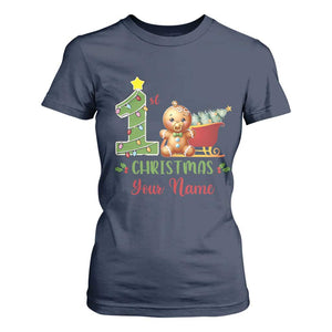 Personalized First Christmas T Shirt For Women Custom Name Baby Gingerbread My 1st Xmas TS09 Navy Print Your Wear