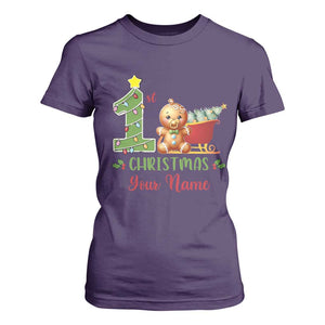 Personalized First Christmas T Shirt For Women Custom Name Baby Gingerbread My 1st Xmas TS09 Purple Print Your Wear