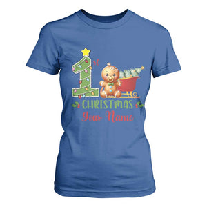 Personalized First Christmas T Shirt For Women Custom Name Baby Gingerbread My 1st Xmas TS09 Royal Blue Print Your Wear