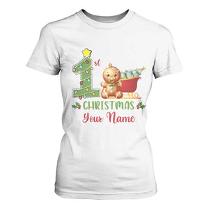 Personalized First Christmas T Shirt For Women Custom Name Baby Gingerbread My 1st Xmas TS09 White Print Your Wear