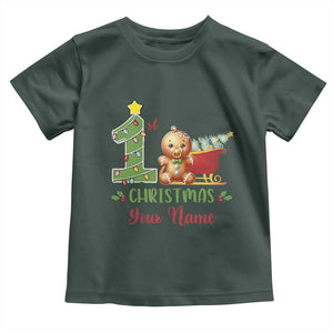 Personalized First Christmas Toddler T Shirt Custom Name Baby Gingerbread My 1st Xmas TS09 Dark Forest Green Print Your Wear