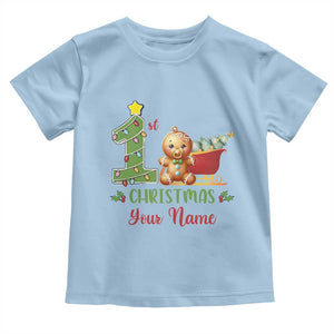 Personalized First Christmas Toddler T Shirt Custom Name Baby Gingerbread My 1st Xmas TS09 Light Blue Print Your Wear