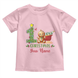 Personalized First Christmas Toddler T Shirt Custom Name Baby Gingerbread My 1st Xmas TS09 Light Pink Print Your Wear