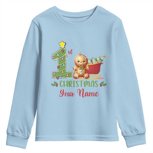 Personalized First Christmas Youth Sweatshirt Custom Name Baby Gingerbread My 1st Xmas TS09 Light Blue Print Your Wear