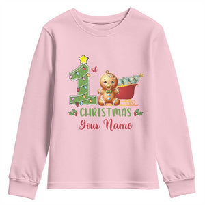 Personalized First Christmas Youth Sweatshirt Custom Name Baby Gingerbread My 1st Xmas TS09 Light Pink Print Your Wear