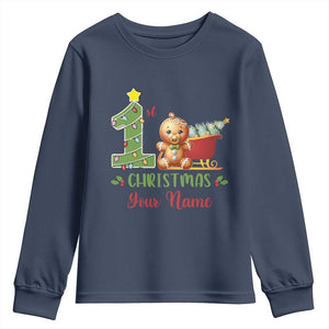 Personalized First Christmas Youth Sweatshirt Custom Name Baby Gingerbread My 1st Xmas TS09 Navy Print Your Wear