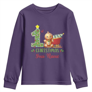 Personalized First Christmas Youth Sweatshirt Custom Name Baby Gingerbread My 1st Xmas TS09 Purple Print Your Wear