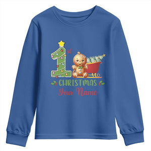 Personalized First Christmas Youth Sweatshirt Custom Name Baby Gingerbread My 1st Xmas TS09 Royal Blue Print Your Wear