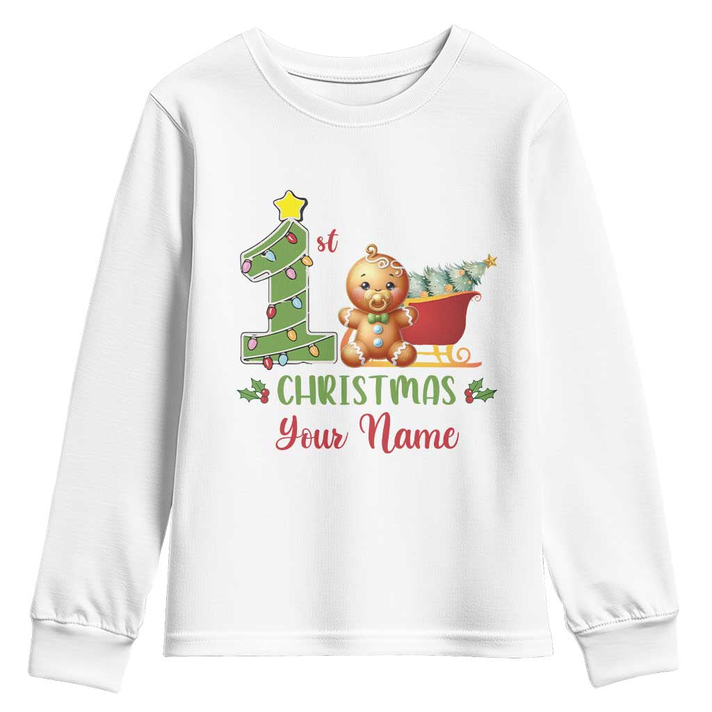 Personalized First Christmas Youth Sweatshirt Custom Name Baby Gingerbread My 1st Xmas TS09 White Print Your Wear