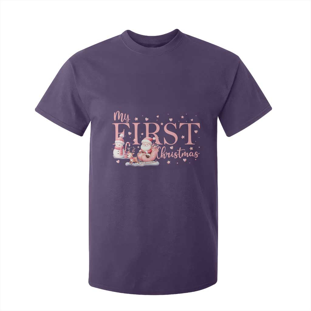 Cute First Christmas T Shirt For Kid Pink Santa Snowman TS09 Purple Print Your Wear