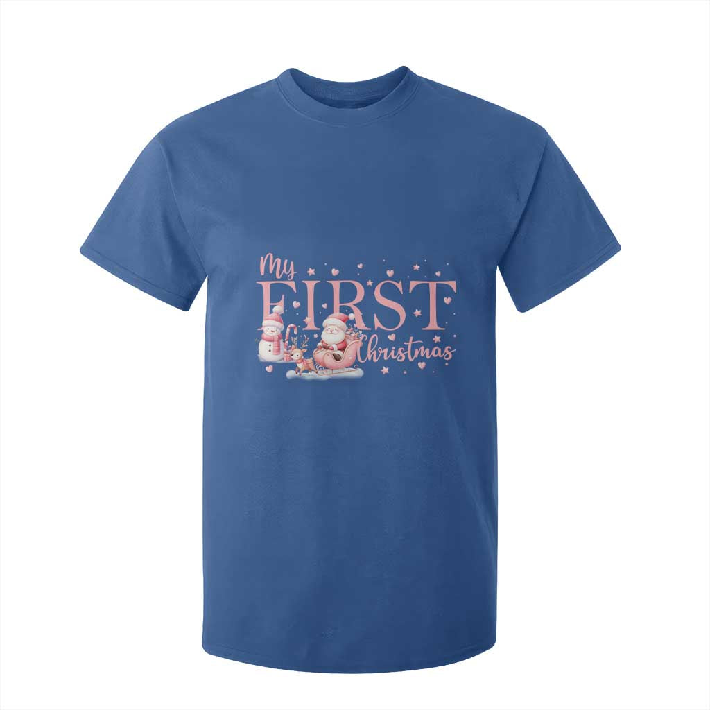 Cute First Christmas T Shirt For Kid Pink Santa Snowman TS09 Royal Blue Print Your Wear
