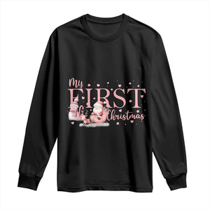 Cute First Christmas Long Sleeve Shirt Pink Santa Snowman TS09 Black Print Your Wear