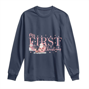 Cute First Christmas Long Sleeve Shirt Pink Santa Snowman TS09 Navy Print Your Wear