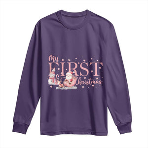 Cute First Christmas Long Sleeve Shirt Pink Santa Snowman TS09 Purple Print Your Wear