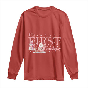 Cute First Christmas Long Sleeve Shirt Pink Santa Snowman TS09 Red Print Your Wear