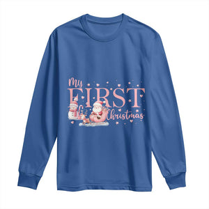Cute First Christmas Long Sleeve Shirt Pink Santa Snowman TS09 Royal Blue Print Your Wear