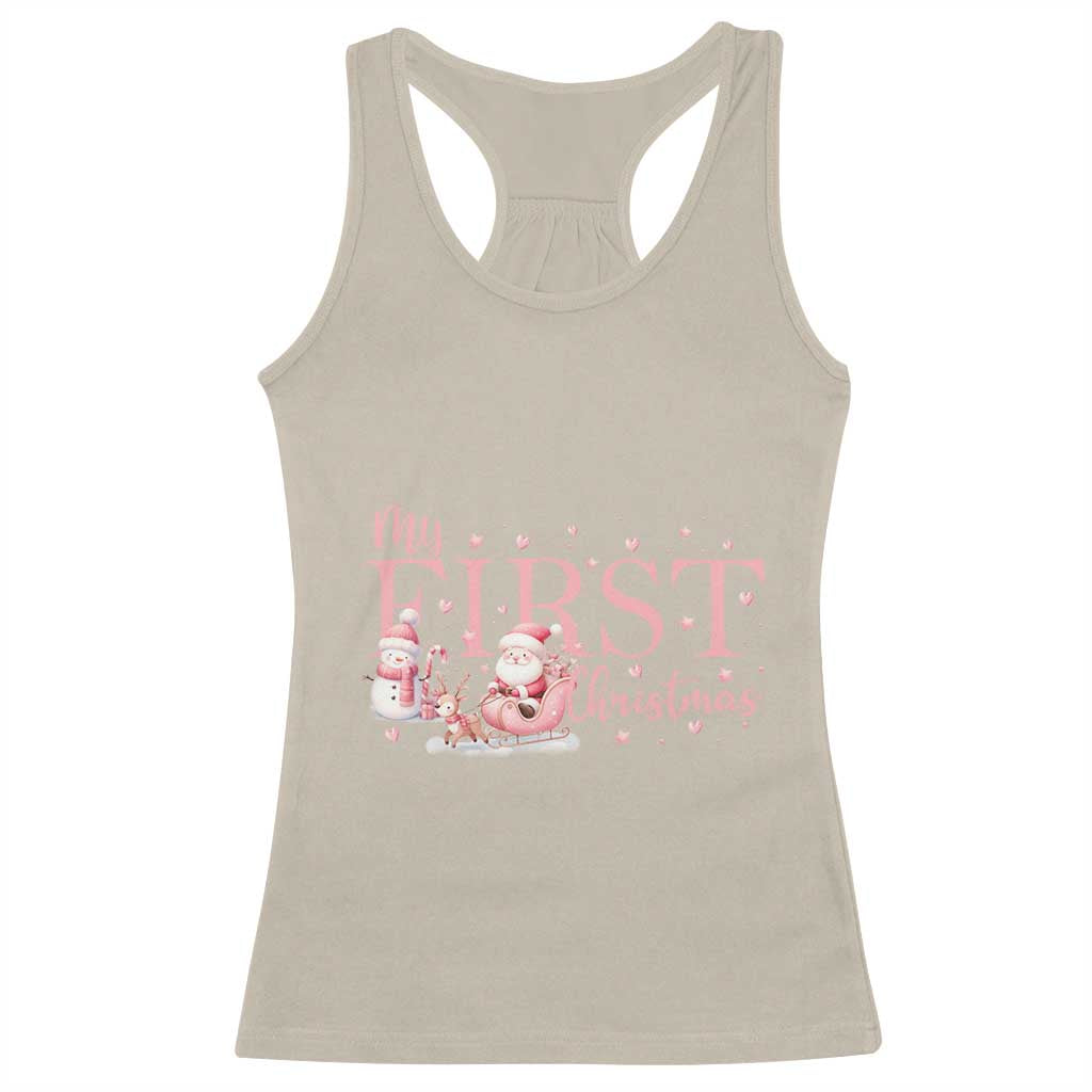 Cute First Christmas Racerback Tank Top Pink Santa Snowman TS09 Sand Print Your Wear