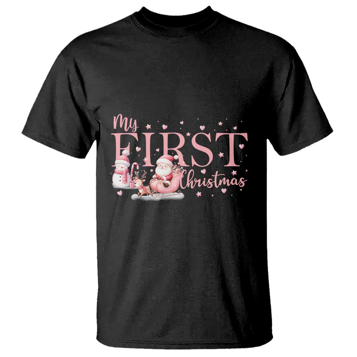 Cute First Christmas T Shirt Pink Santa Snowman TS09 Black Print Your Wear