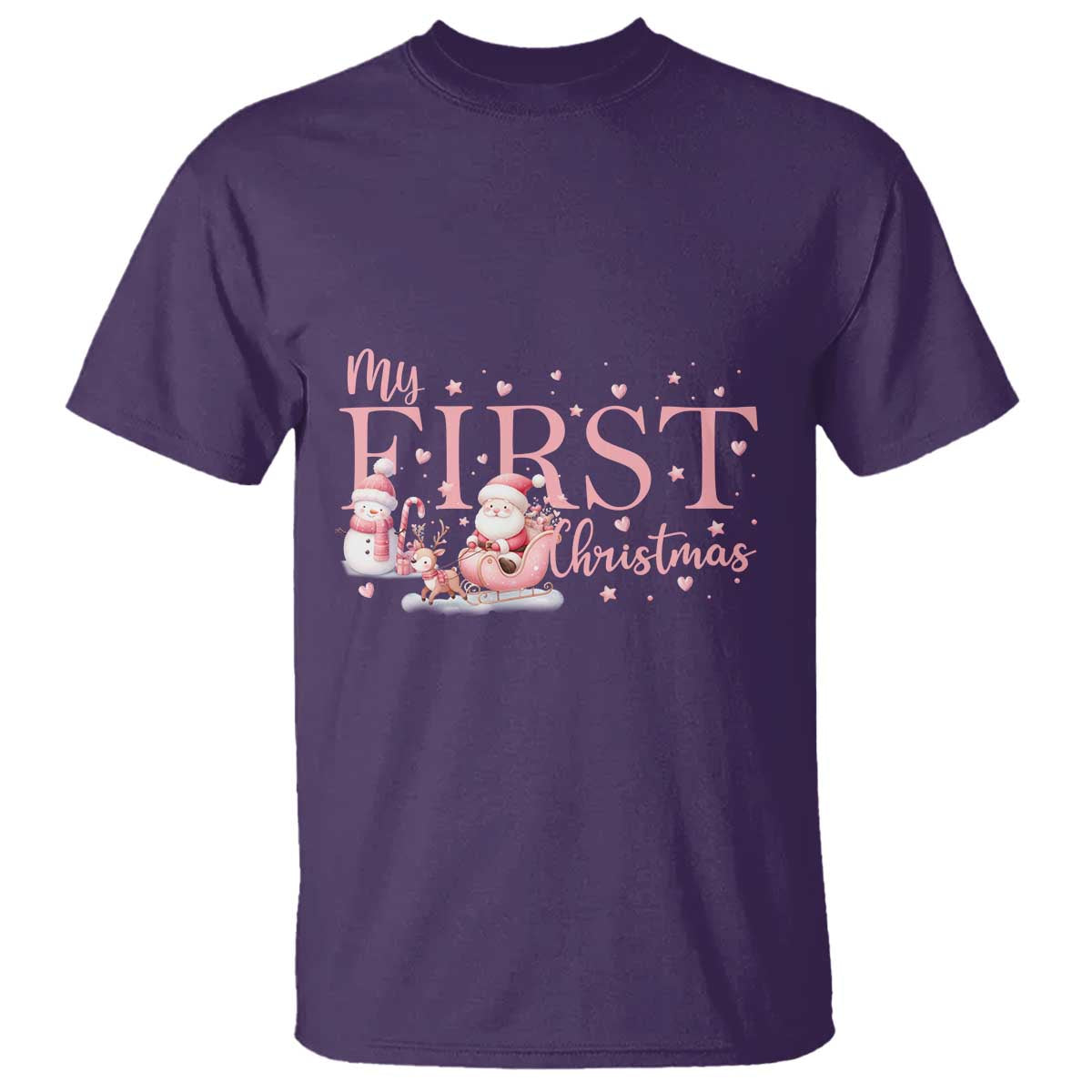 Cute First Christmas T Shirt Pink Santa Snowman TS09 Purple Print Your Wear