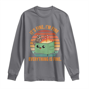 Funny Dumpster Fire Long Sleeve Shirt It's Fine I'm Fine Everything's Fine Raccoon TS09 Charcoal Print Your Wear