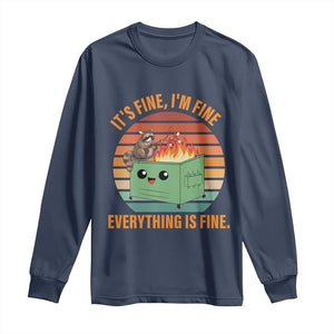 Funny Dumpster Fire Long Sleeve Shirt It's Fine I'm Fine Everything's Fine Raccoon TS09 Navy Print Your Wear