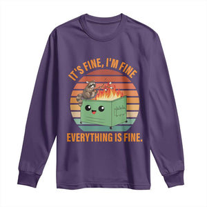 Funny Dumpster Fire Long Sleeve Shirt It's Fine I'm Fine Everything's Fine Raccoon TS09 Purple Print Your Wear