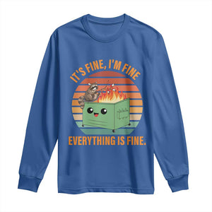 Funny Dumpster Fire Long Sleeve Shirt It's Fine I'm Fine Everything's Fine Raccoon TS09 Royal Blue Print Your Wear