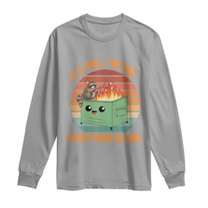 Funny Dumpster Fire Long Sleeve Shirt It's Fine I'm Fine Everything's Fine Raccoon TS09 Sport Gray Print Your Wear