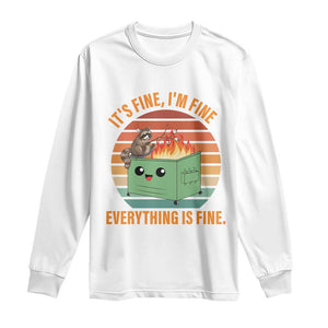 Funny Dumpster Fire Long Sleeve Shirt It's Fine I'm Fine Everything's Fine Raccoon TS09 White Print Your Wear