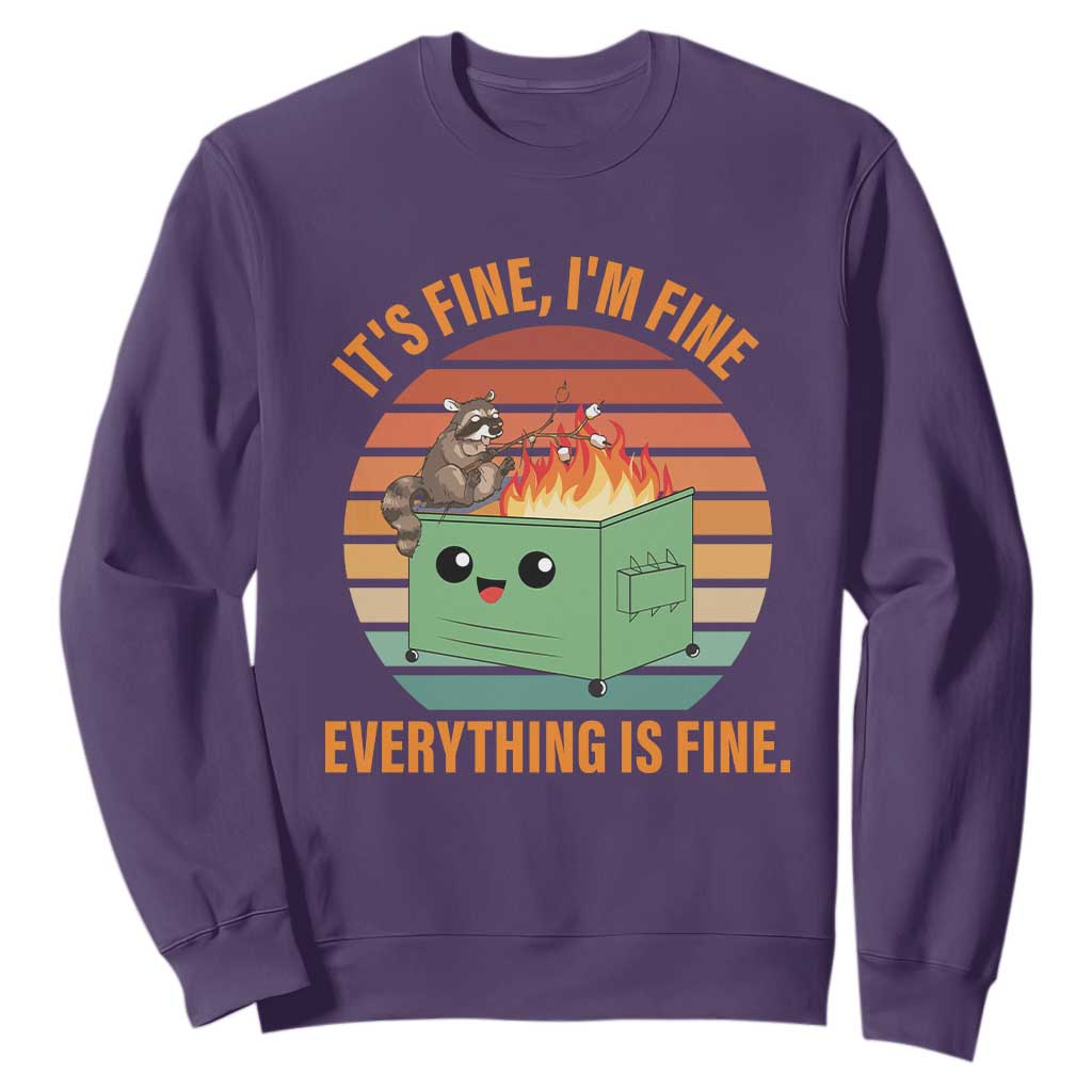 Funny Dumpster Fire Sweatshirt It's Fine I'm Fine Everything's Fine Raccoon TS09 Purple Print Your Wear