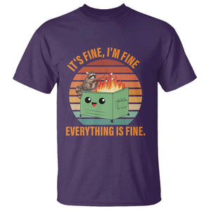 Funny Dumpster Fire T Shirt It's Fine I'm Fine Everything's Fine Raccoon TS09 Purple Print Your Wear