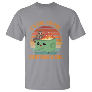 Funny Dumpster Fire T Shirt It's Fine I'm Fine Everything's Fine Raccoon TS09 Sport Gray Print Your Wear