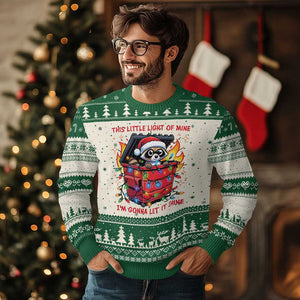 Funny Xmas Ugly Christmas Sweater This Little Light Of Mine Lil Dumpster Fire TS09 Green Print Your Wear