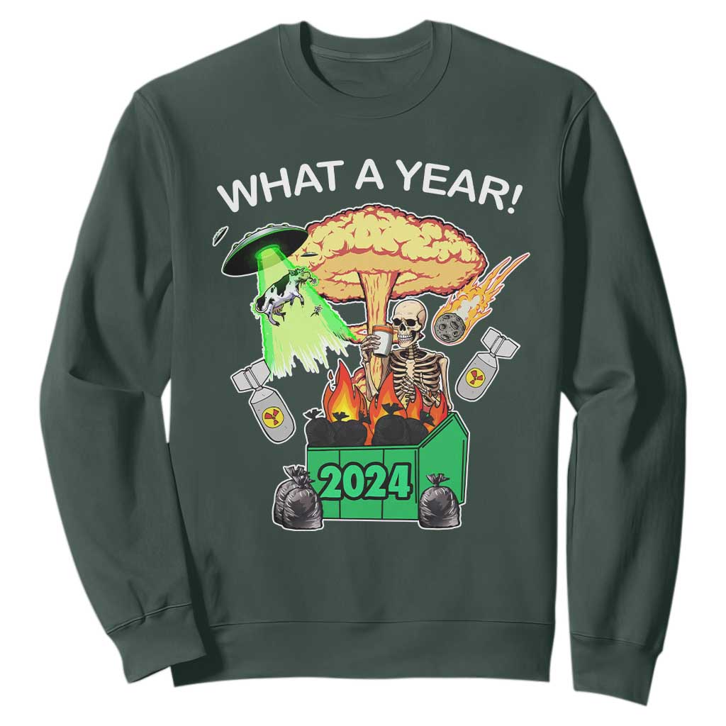 Funny Christmas What A Year Dumpster Fire Sweatshirt TS09 Dark Forest Green Print Your Wear