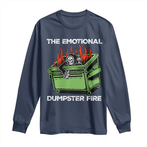 Funny Emotional Dumpster Fire Skeleton Long Sleeve Shirt TS09 Navy Print Your Wear