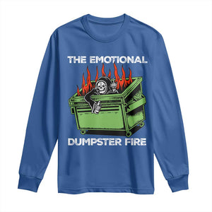 Funny Emotional Dumpster Fire Skeleton Long Sleeve Shirt TS09 Royal Blue Print Your Wear